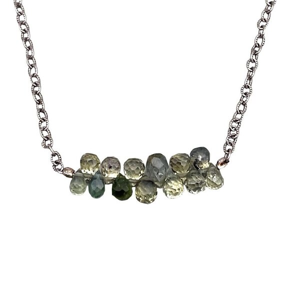 Alison Blair Studio 925 Green Sapphires Teardrop Beads Chain Necklace 16 Inches